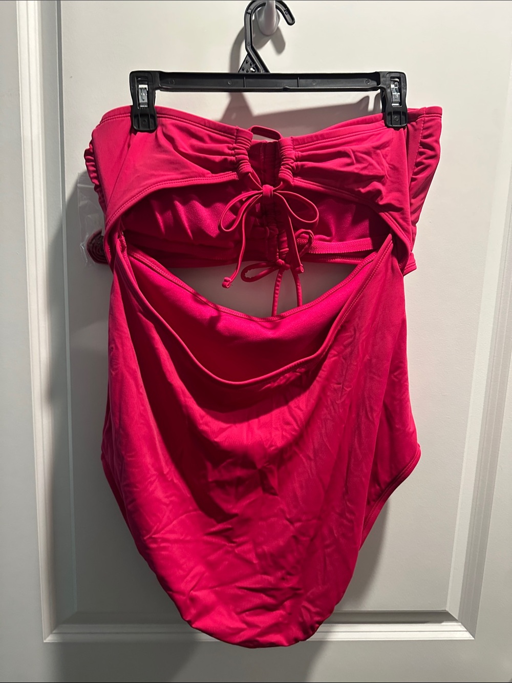 Time and Tru Hot Pink One-Piece Swim Bodysuit with Front Tie Cutout - Picture 2 of 2